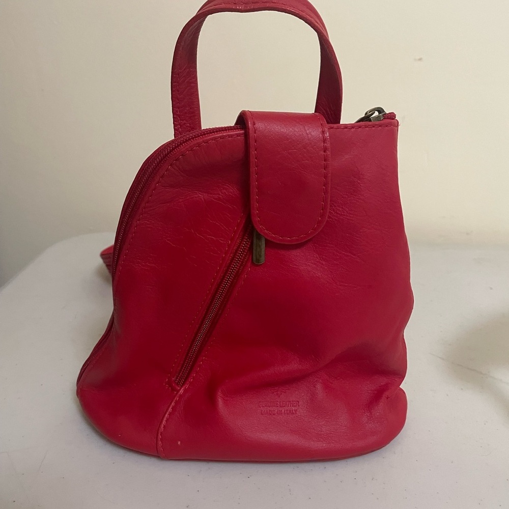 Vera Belle Stylish Red Italian Leather Backpack